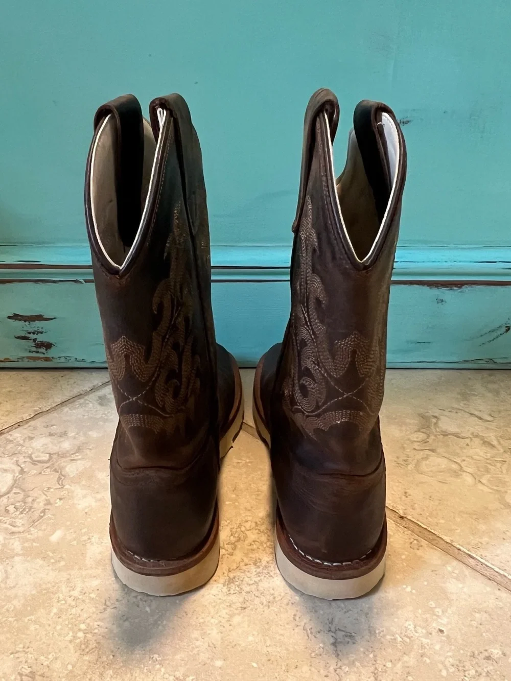 Old West Kids Dark Clay Distressed Brown Western Boots BSC1953 Kids Size 1D